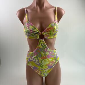 Beach Riot One Piece Open Cut w/ O Ring Floral Swimsuit Multicolor XS NWT